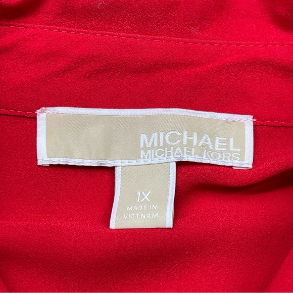 ✳️ MICHAEL MICHAEL KORS Zip Front Roll Tab Sleeve Utility Shirt Red Size 1X - Picture 4 of 9